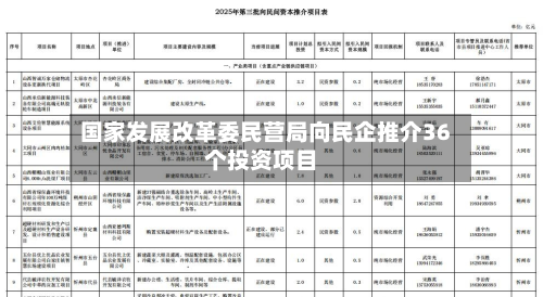 国家发展改革委民营局向民企推介36个投资项目