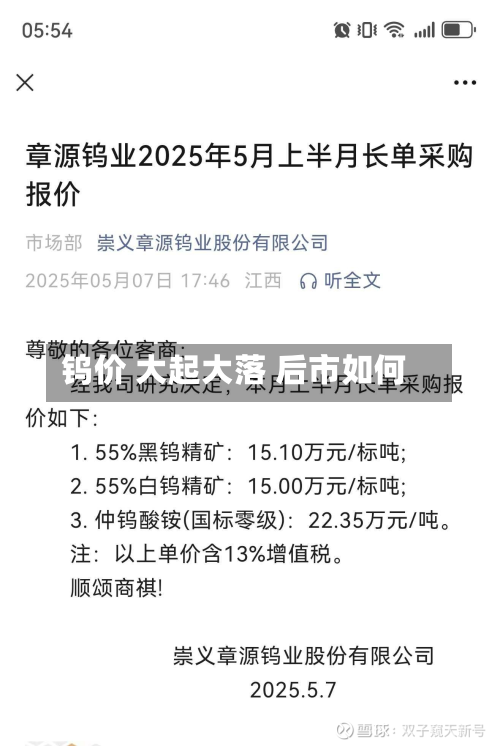钨价 大起大落 后市如何