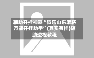 辅助开挂神器“微乐山东麻将万能开挂助手”(其实有挂)辅助透视教程