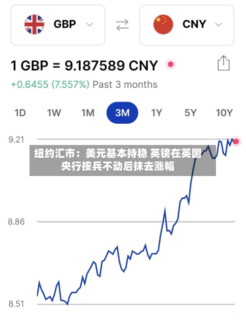 纽约汇市：美元基本持稳 英镑在英国央行按兵不动后抹去涨幅
