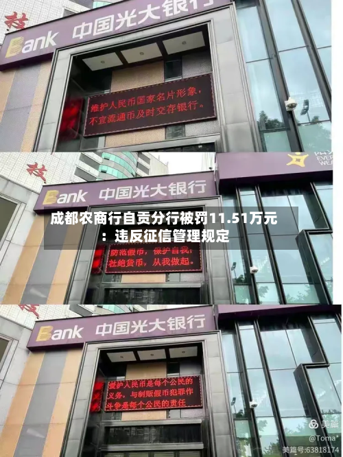 成都农商行自贡分行被罚11.51万元：违反征信管理规定