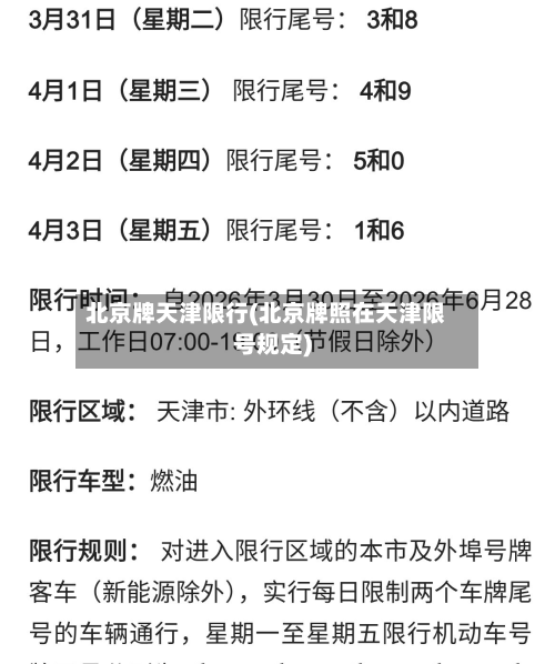 北京牌天津限行(北京牌照在天津限号规定)