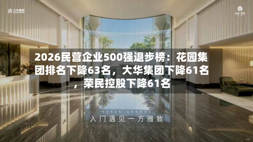 2026民营企业500强退步榜：花园集团排名下降63名，大华集团下降61名，荣民控股下降61名