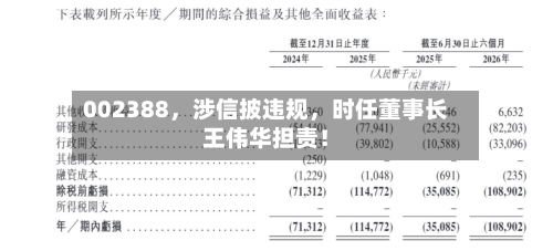 002388，涉信披违规，时任董事长王伟华担责！