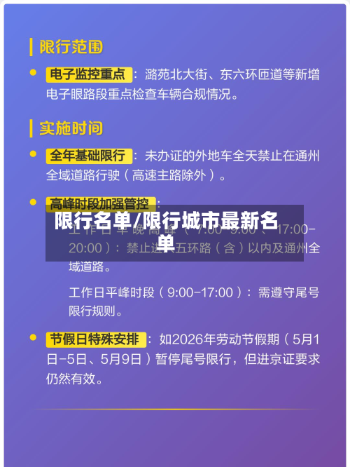 限行名单/限行城市最新名单