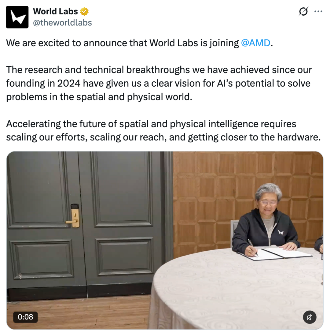 突发！World Labs加入AMD，李飞飞出任首席科学家